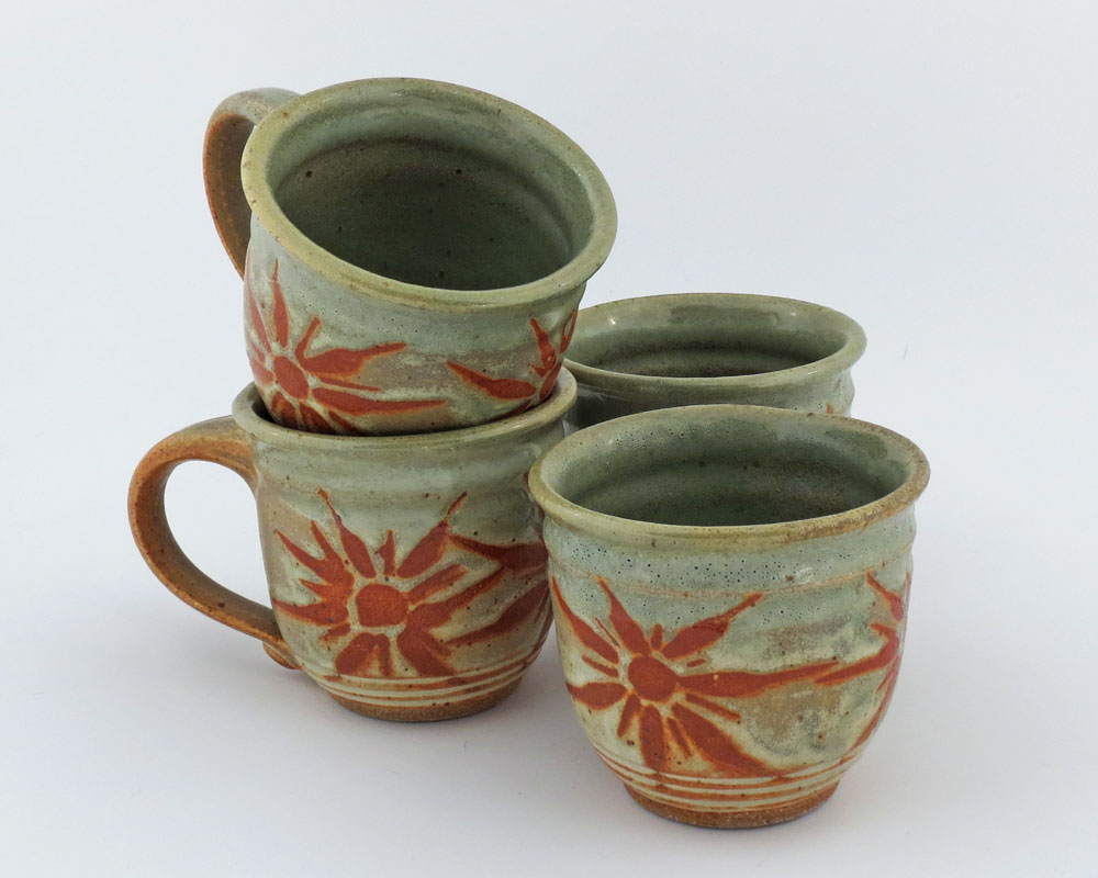 Terry Parker Green Salt Mugs, Stoneware