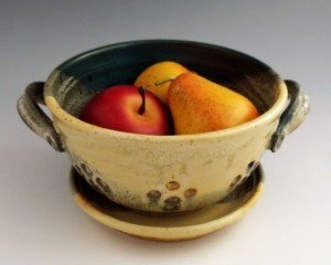 Yellow Salt / Turquoise Berry Bowl, Stoneware
